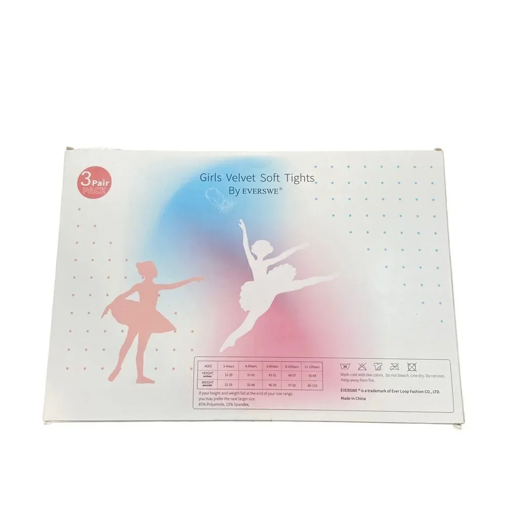 New in Package Everswe brand 3 Pairs Girls Velvet Soft Tights Black‎ 6-8 years